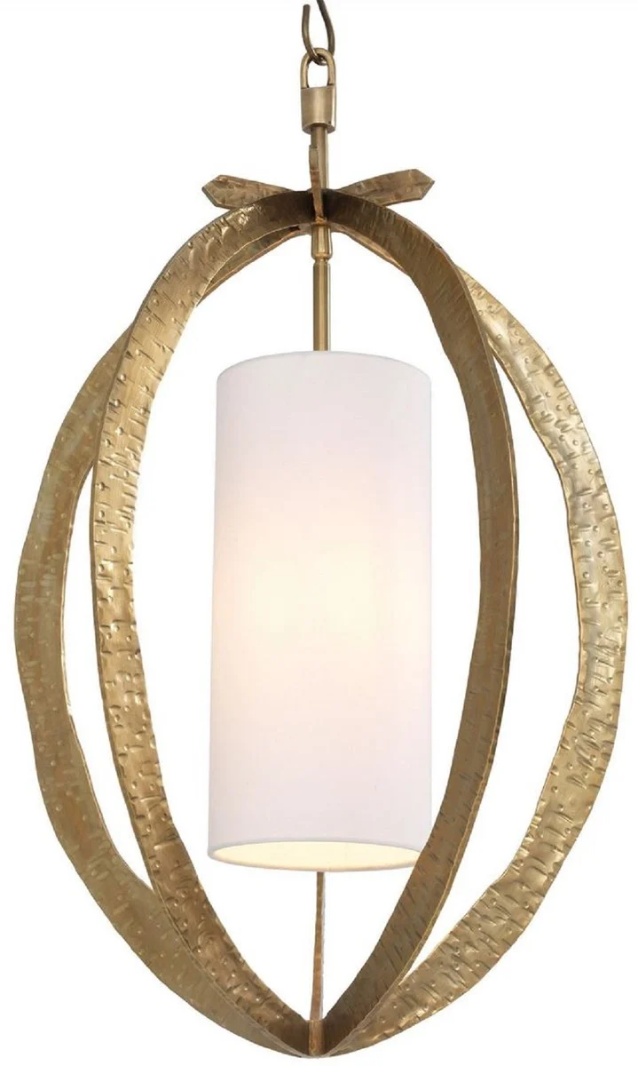 Casa Padrino Luxus Kronleuchter Messingfarben Ø 44 x H. 72 cm - Metall Kronleuchter mit elegantem Baumwoll Lampenschirm - Wohnzimmer Kronleuchter