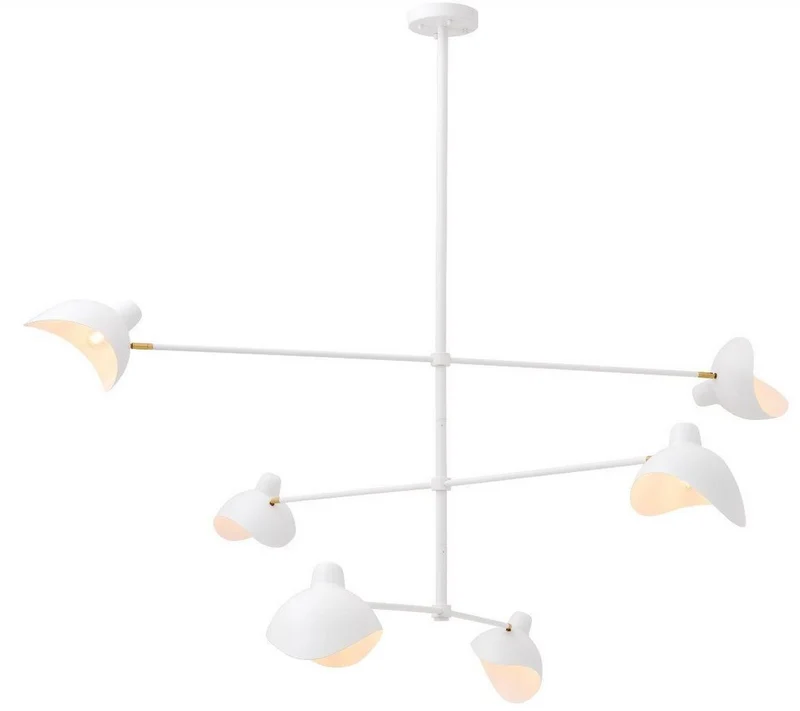 Casa Padrino Designer Kronleuchter Weiß / Antik Messingfarben 180 x 180 x H. 84,5 cm - Eleganter Kronleuchter im 50er Jahre Stil - Luxus Kollektion