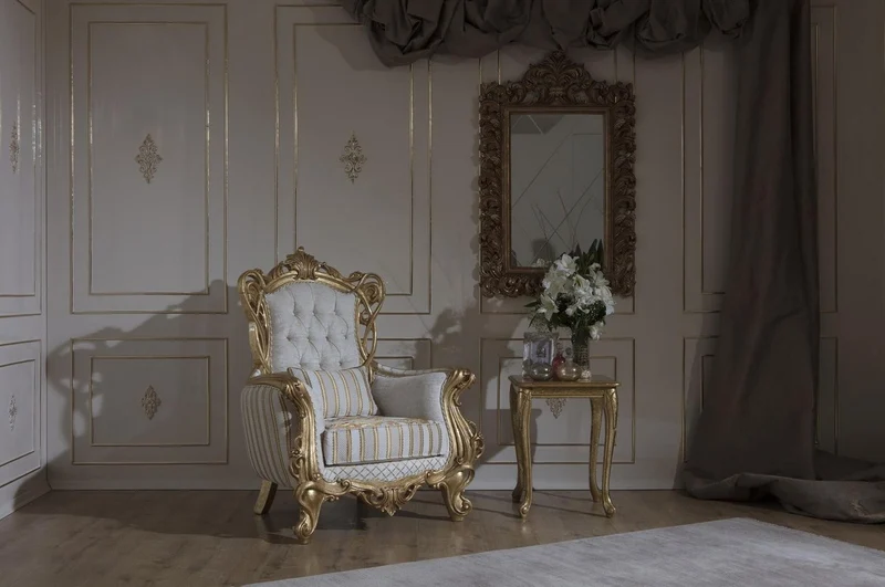 Casa Padrino Luxus Barock Sessel Weiß / Gold 100 x 80 x H. 124 cm - Wohnzimmer Sessel mit elegantem Muster und dekorativem Kissen - Barock Möbel - Edel & Prunkvoll