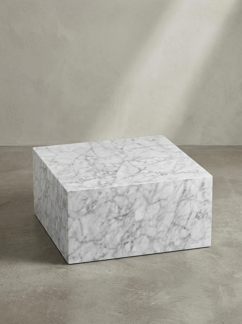 Couchtisch Weiß Hochglanz Marmor-Optik 60x30x60cm Quadratisch