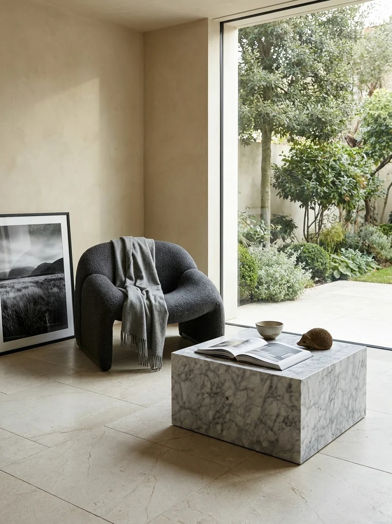 Couchtisch Weiß Hochglanz Marmor-Optik 60x30x60cm Quadratisch