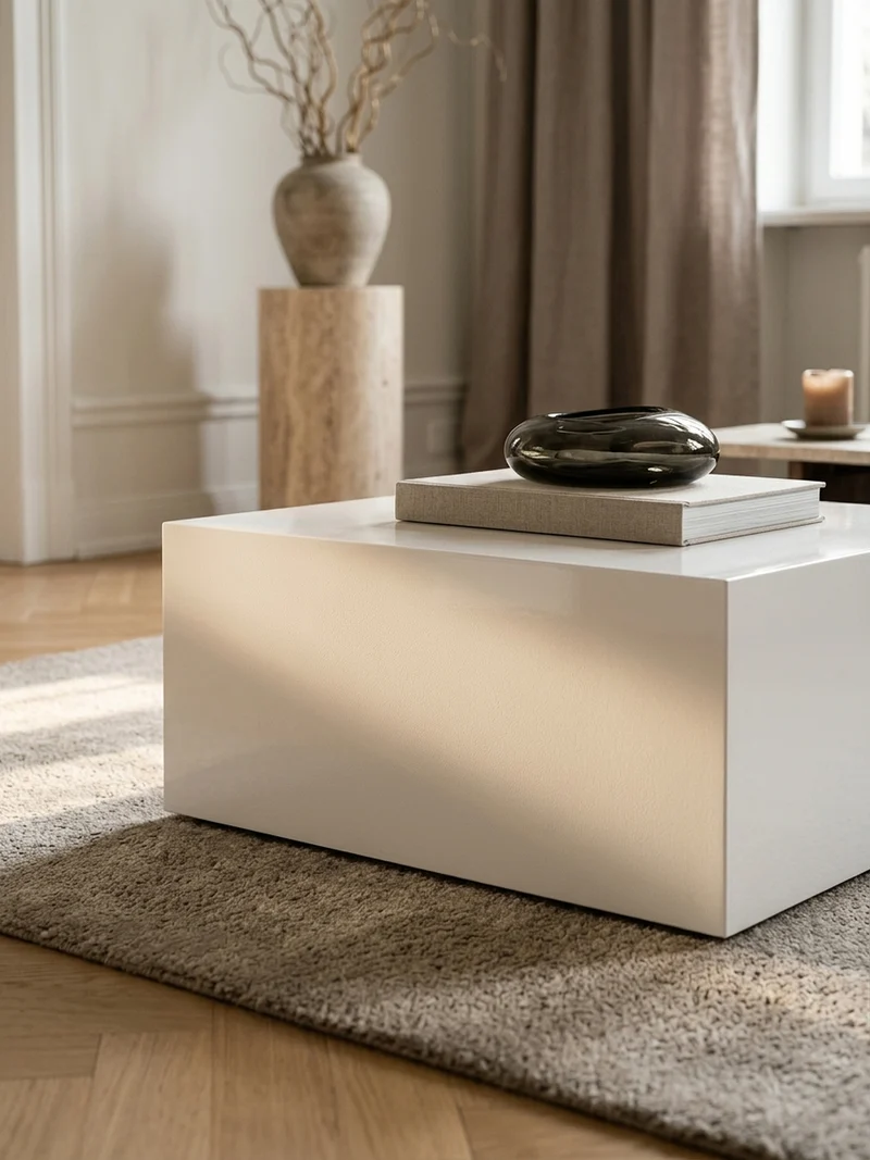 Couchtisch Weiß Hochglanz Marmor-Optik 60x30x60cm Quadratisch