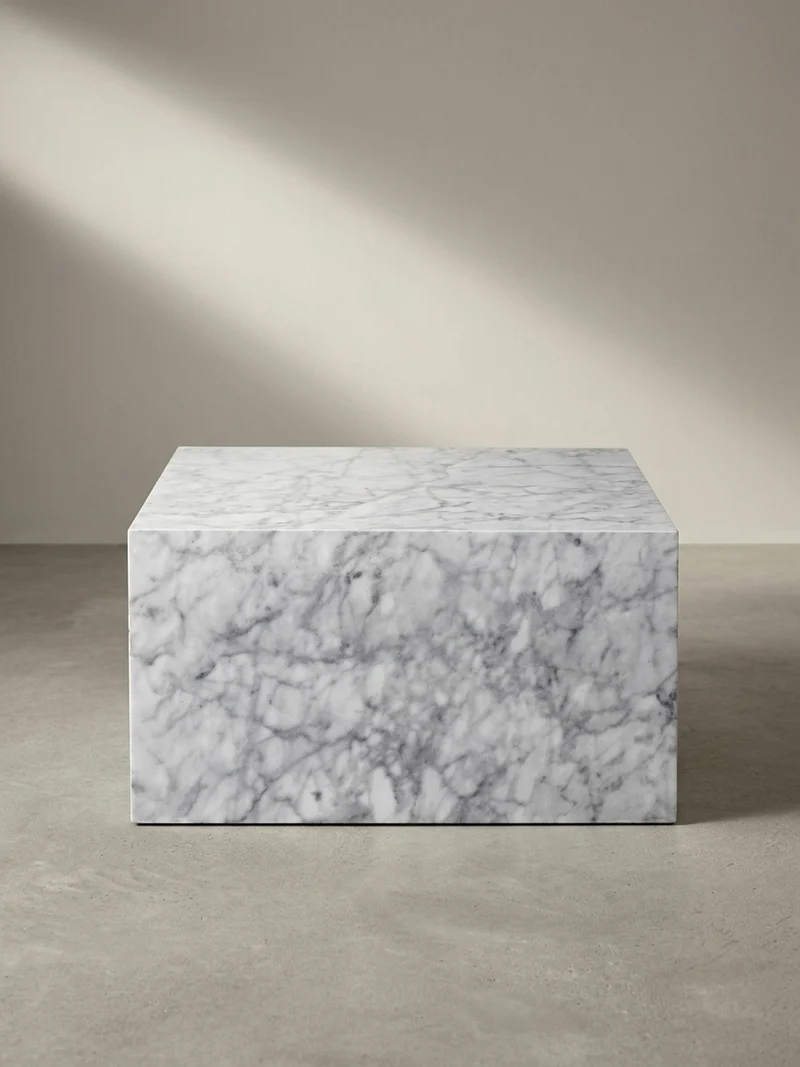 Couchtisch Weiß Hochglanz Marmor-Optik 60x30x60cm Quadratisch