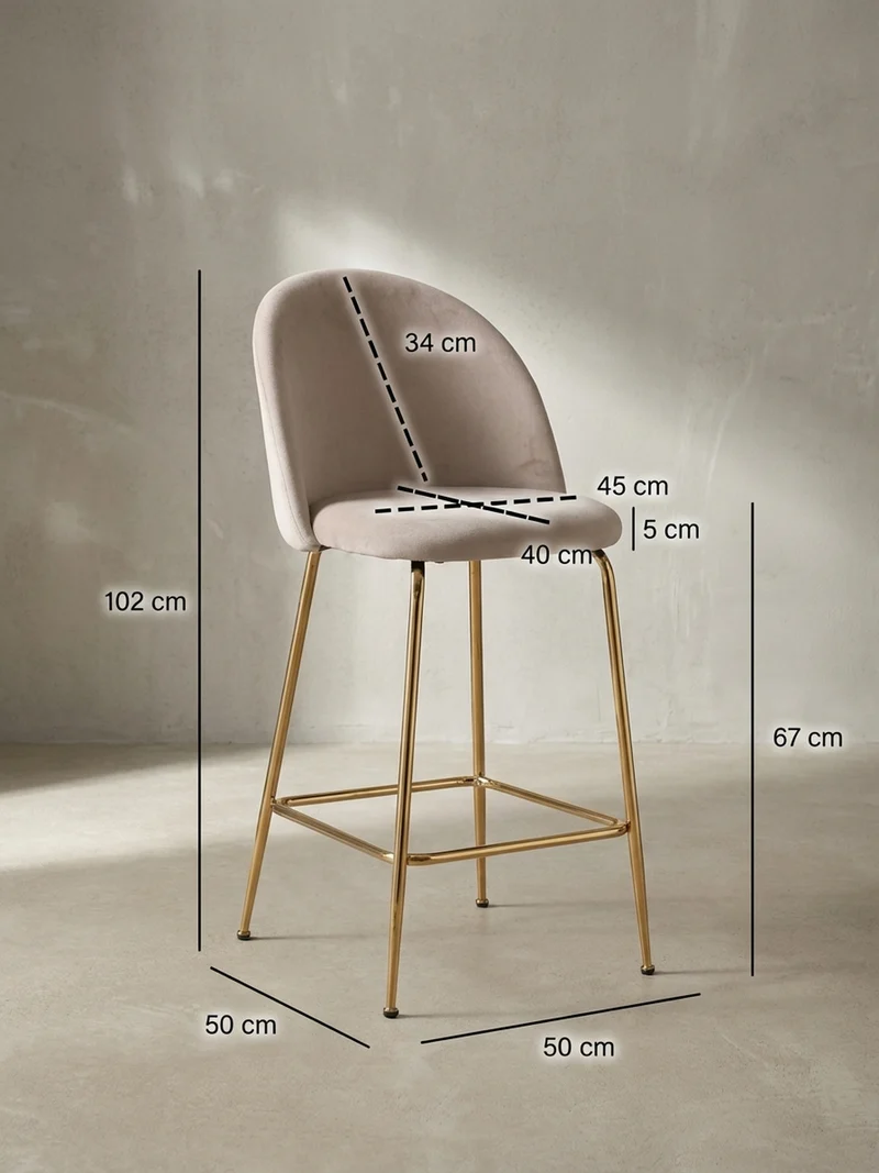 Barhocker 2er Set Samt Lehne Goldgestell Skandi-Stil Gepolstert