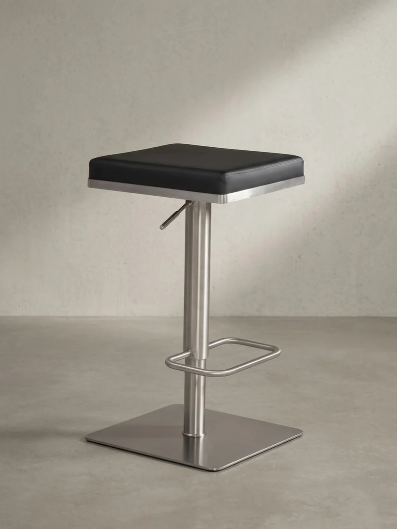 Barhocker – Schwarz, Kunstleder, Edelstahl, höhenverstellbar, drehbar, gepolstert, Modern