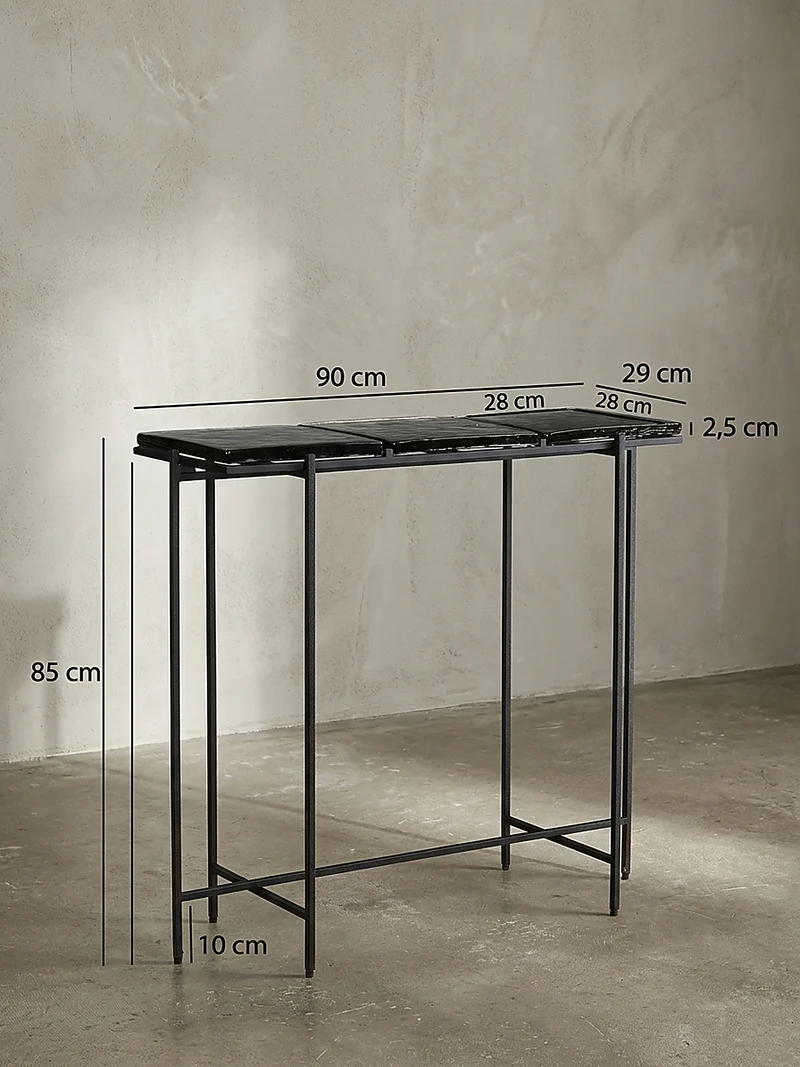 Konsolentisch – Schwarz/Glas, 90x29x85 cm, Metallgestell, mit abnehmbaren Tischplatten