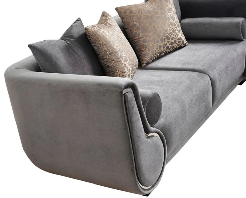 Casa Padrino Luxus 3er Sofa Grau / Silber / Schwarz - Elegantes Wohnzimmer Sofa - Luxus Wohnzimmer Möbel - Luxus Kollektion