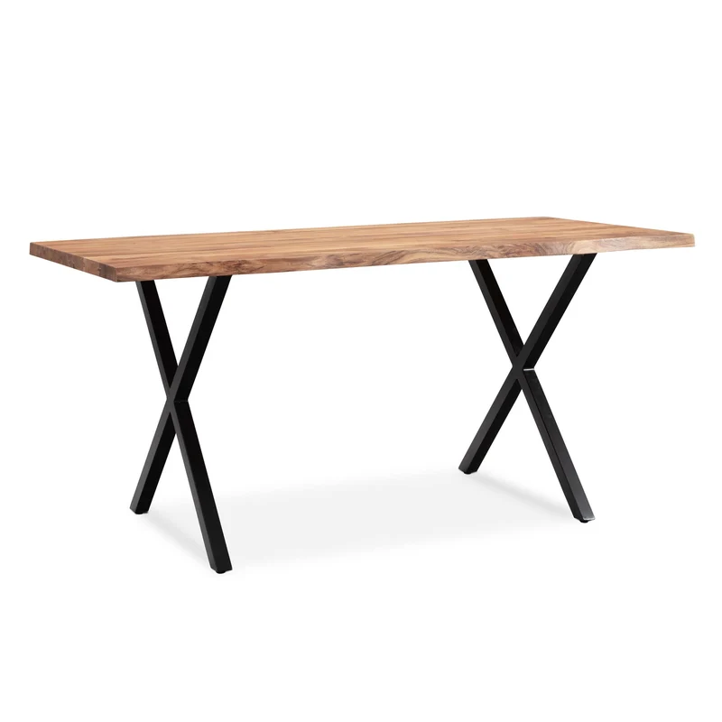 Esstisch Akazie Massivholz 180x90cm Baumkante X-Beine Schwarz