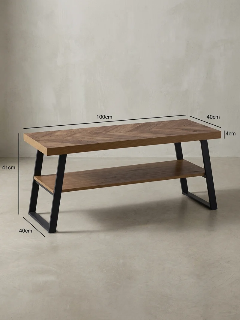 Schuhbank – 100x41x40 cm, Eiche-Dekor, Fischgrät, mit Ablage