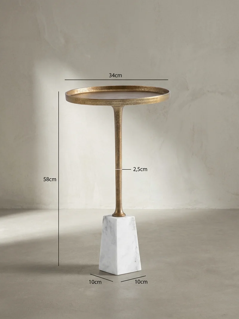 Beistelltisch – Rund Marmor Weiß Gold Metall 34x34x58 cm