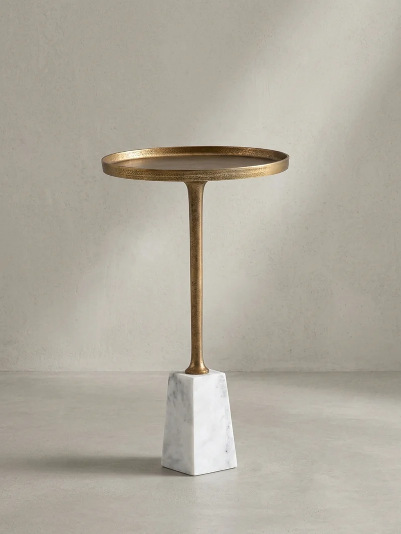 Beistelltisch – Rund Marmor Weiß Gold Metall 34x34x58 cm
