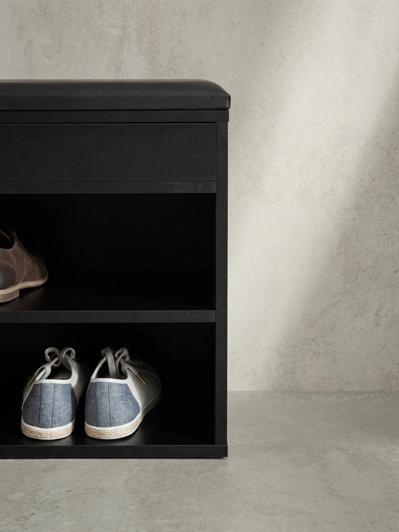 Schuhbank – Kunstleder/Holz, 104x51x32 cm, Schwarz, mit Stauraum