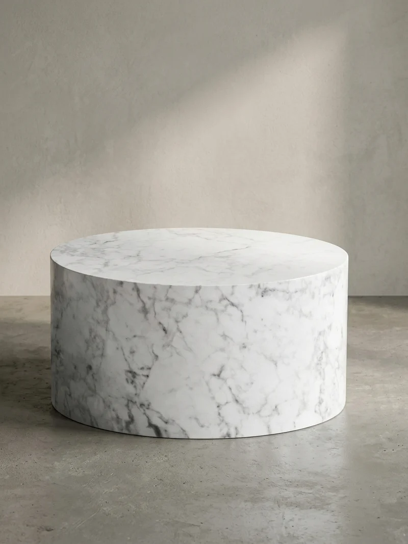 Couchtisch mit Hochglanz-Oberfläche, Marmor-Optik, Design rund