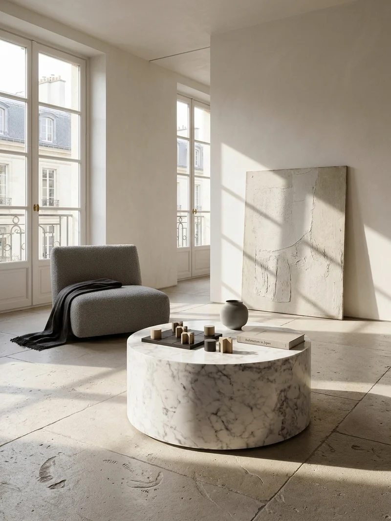 Couchtisch mit Hochglanz-Oberfläche, Marmor-Optik, Design rund