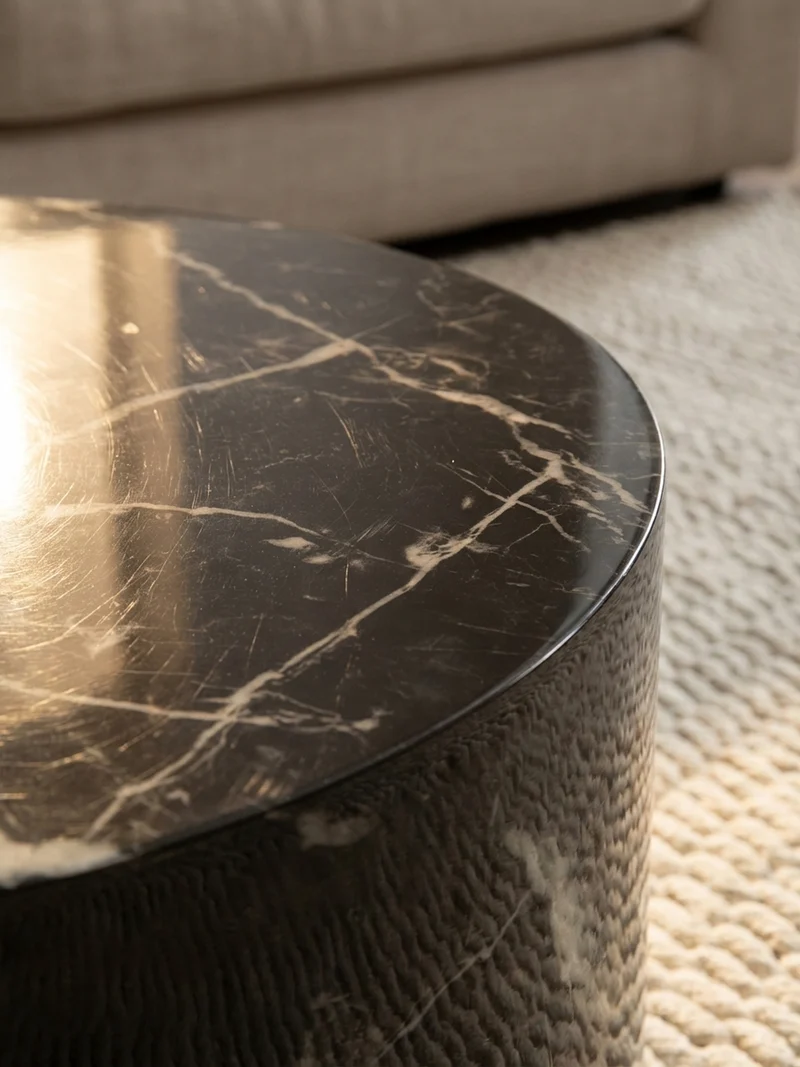 Couchtisch mit Hochglanz-Oberfläche, Marmor-Optik, Design rund