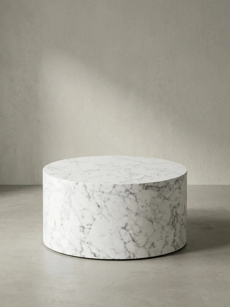 Couchtisch mit Hochglanz-Oberfläche, Marmor-Optik, Design rund