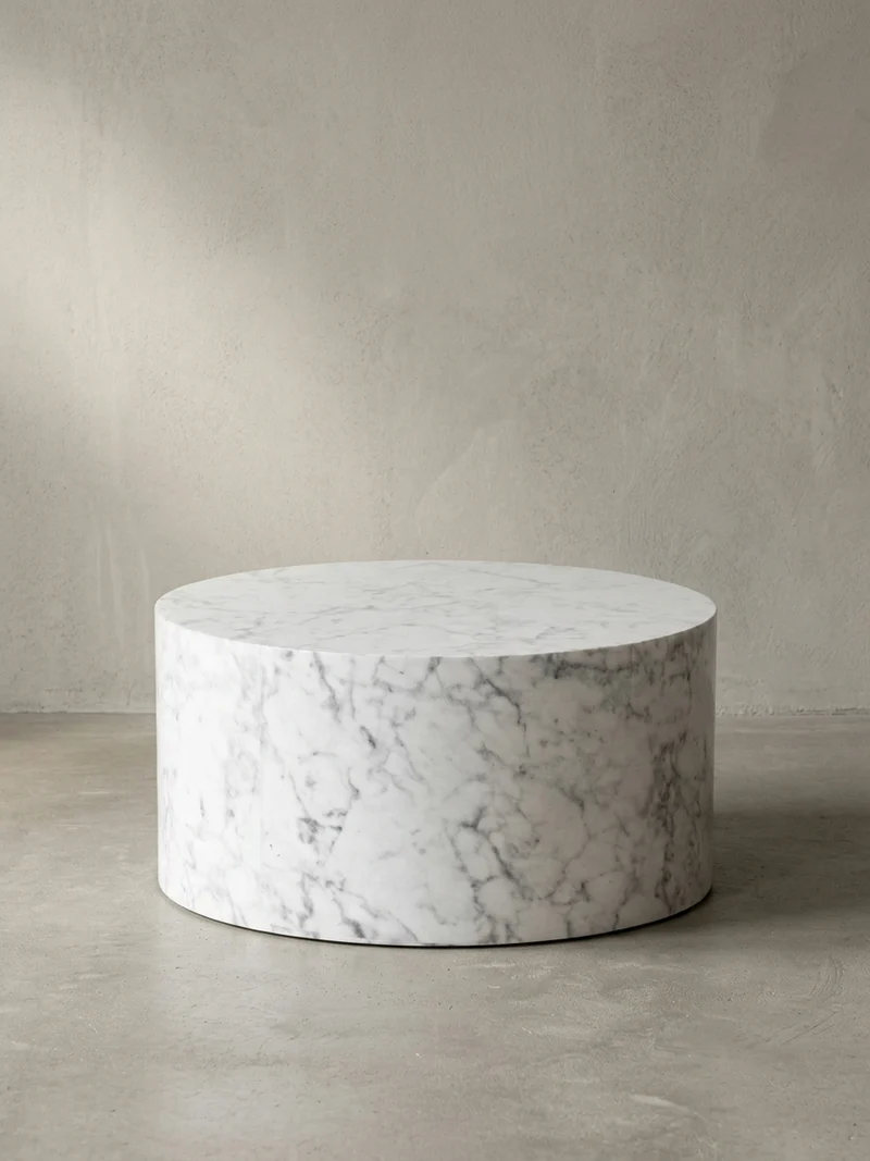 Couchtisch mit Hochglanz-Oberfläche, Marmor-Optik, Design rund