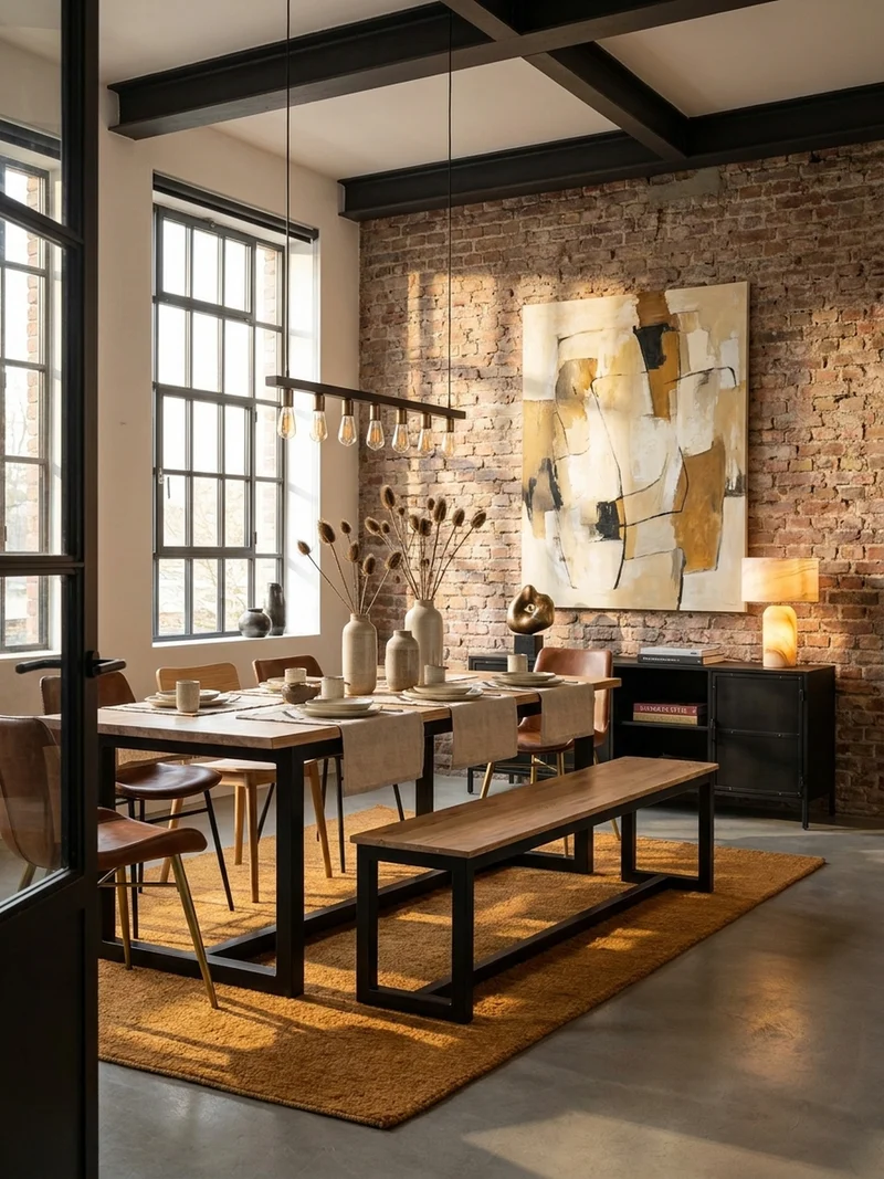 Esszimmerbank Massivholz Metall Loft-Stil ohne Lehne
