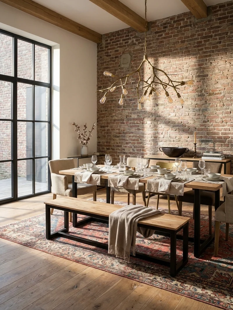 Esszimmerbank Massivholz Metall Loft-Stil ohne Lehne