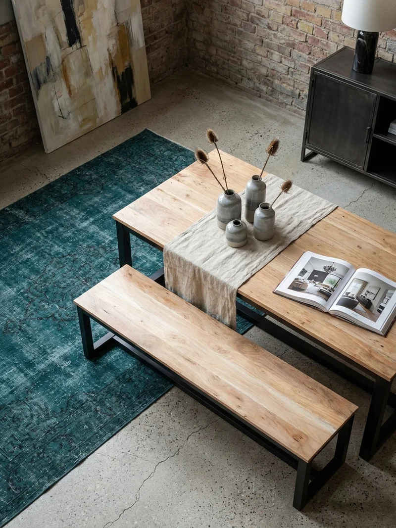 Esszimmerbank Massivholz Metall Loft-Stil ohne Lehne