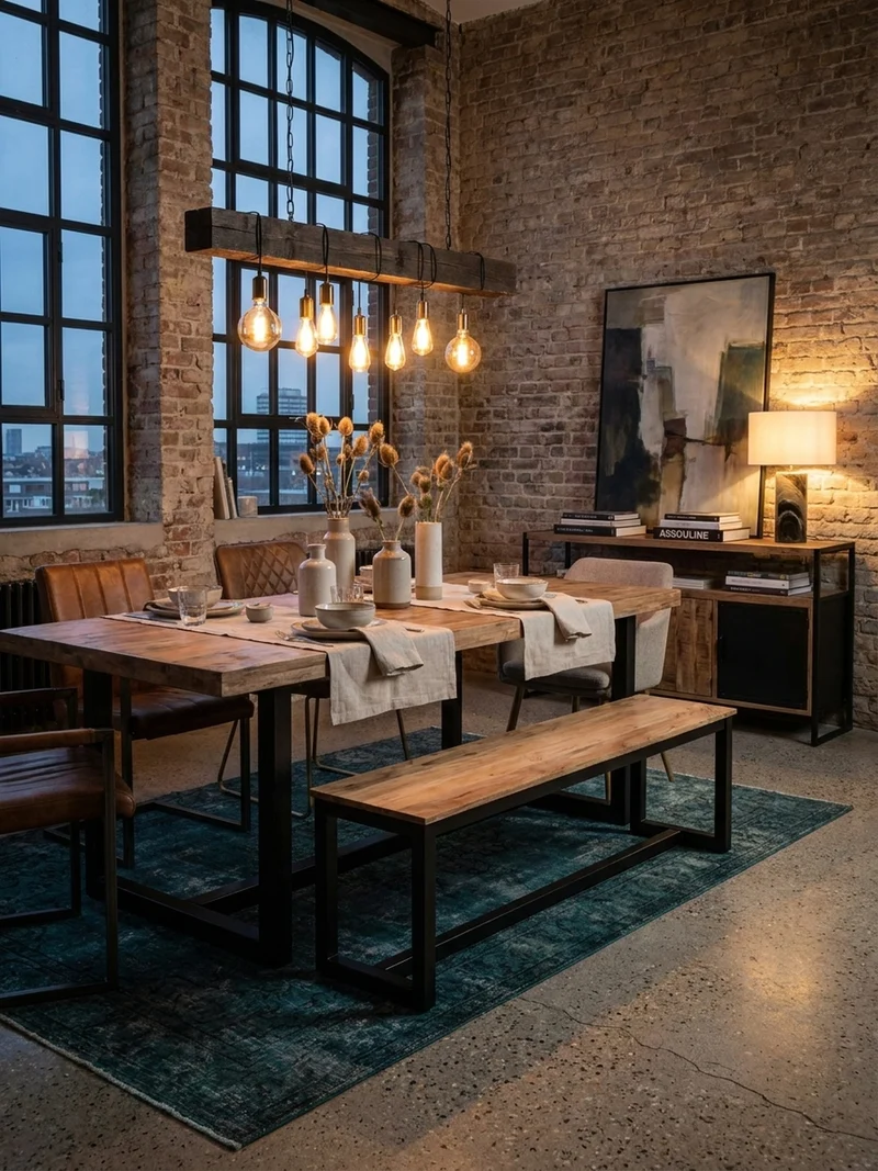 Esszimmerbank Massivholz Metall Loft-Stil ohne Lehne
