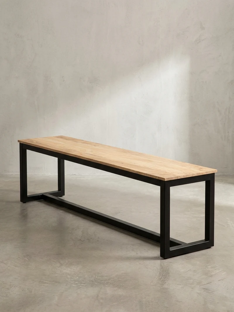 Esszimmerbank Massivholz Metall Loft-Stil ohne Lehne