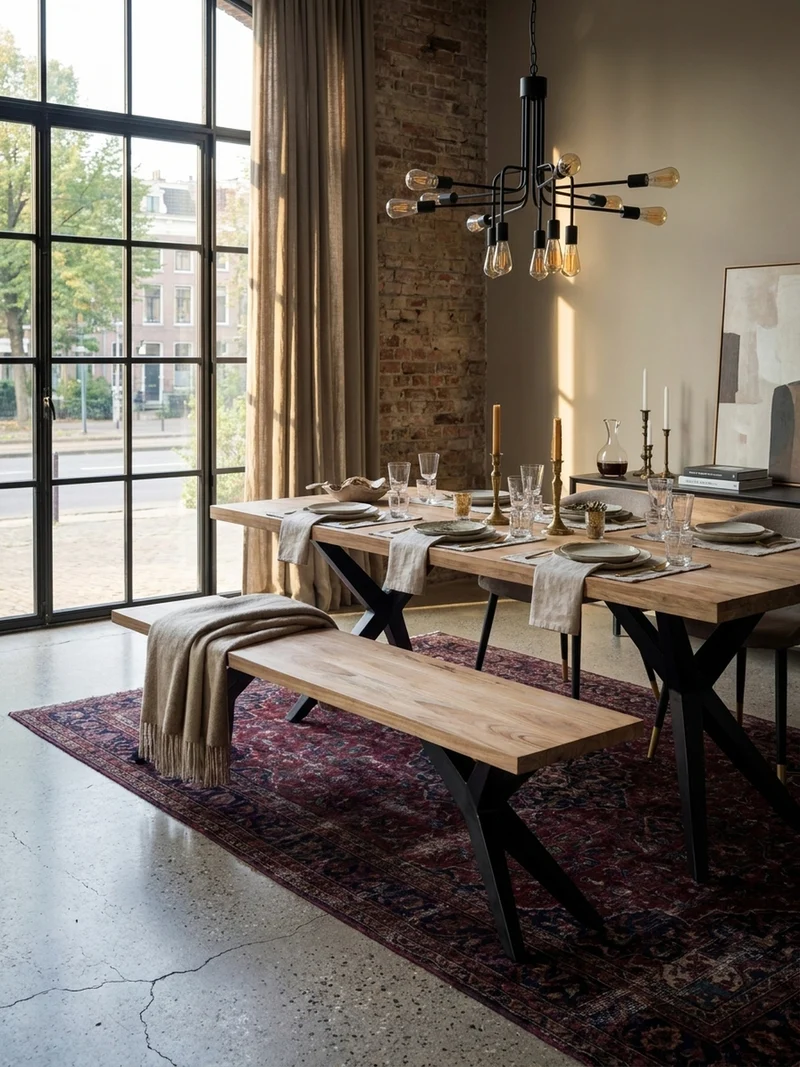Esszimmerbank Massivholz Metall Loft-Stil