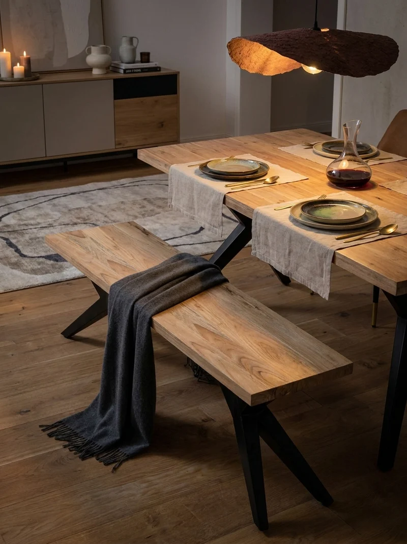 Esszimmerbank Massivholz Metall Loft-Stil