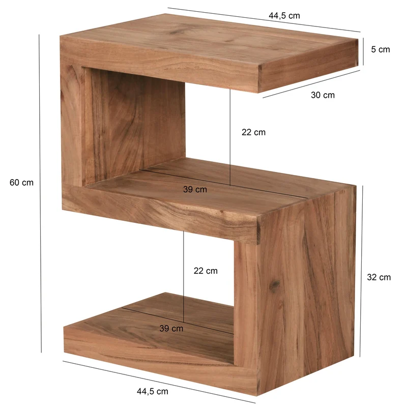 Beistelltisch Massivholz S-Form Handgefertigt