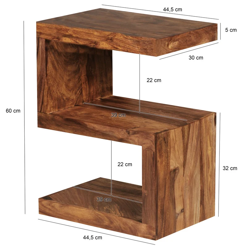 Beistelltisch Massivholz S-Form Handgefertigt