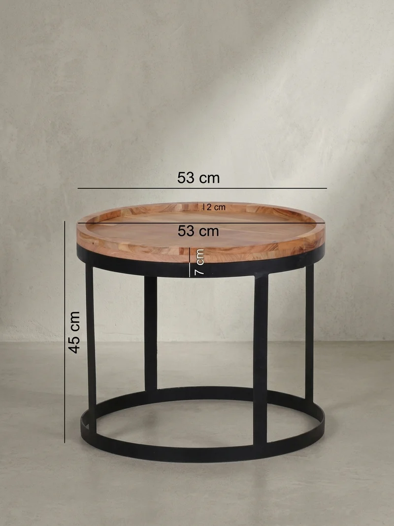 Beistelltisch 2er Set Massivholz Metallgestell Rund Natur