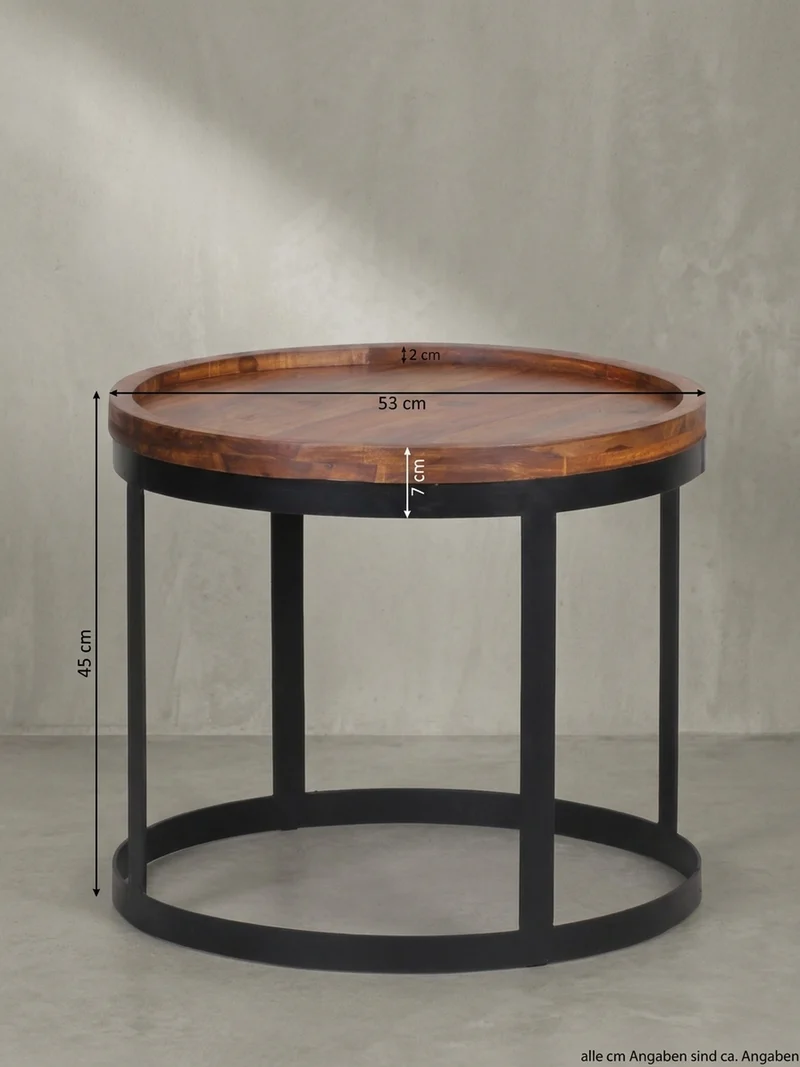 Beistelltisch 2er Set Massivholz Metallgestell Rund Natur