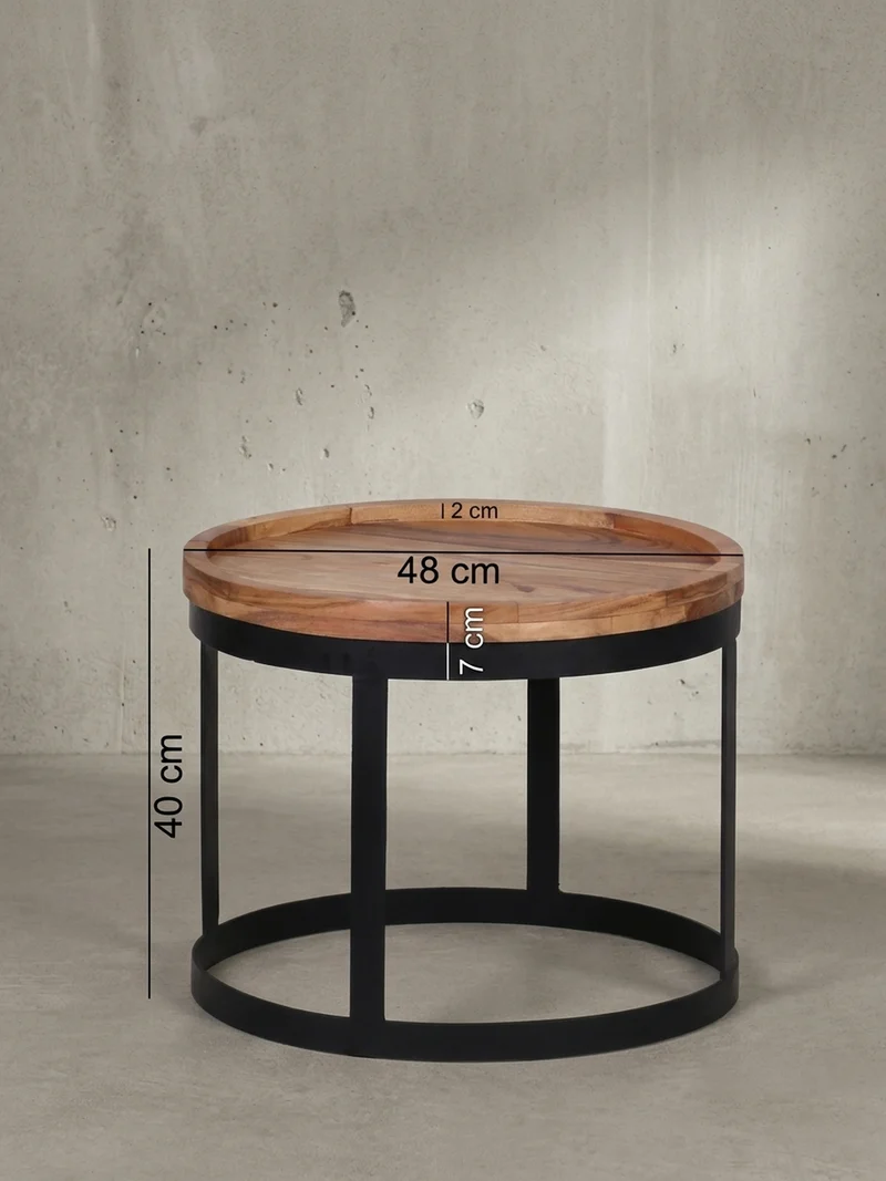 Beistelltisch 2er Set Massivholz Metallgestell Rund Natur