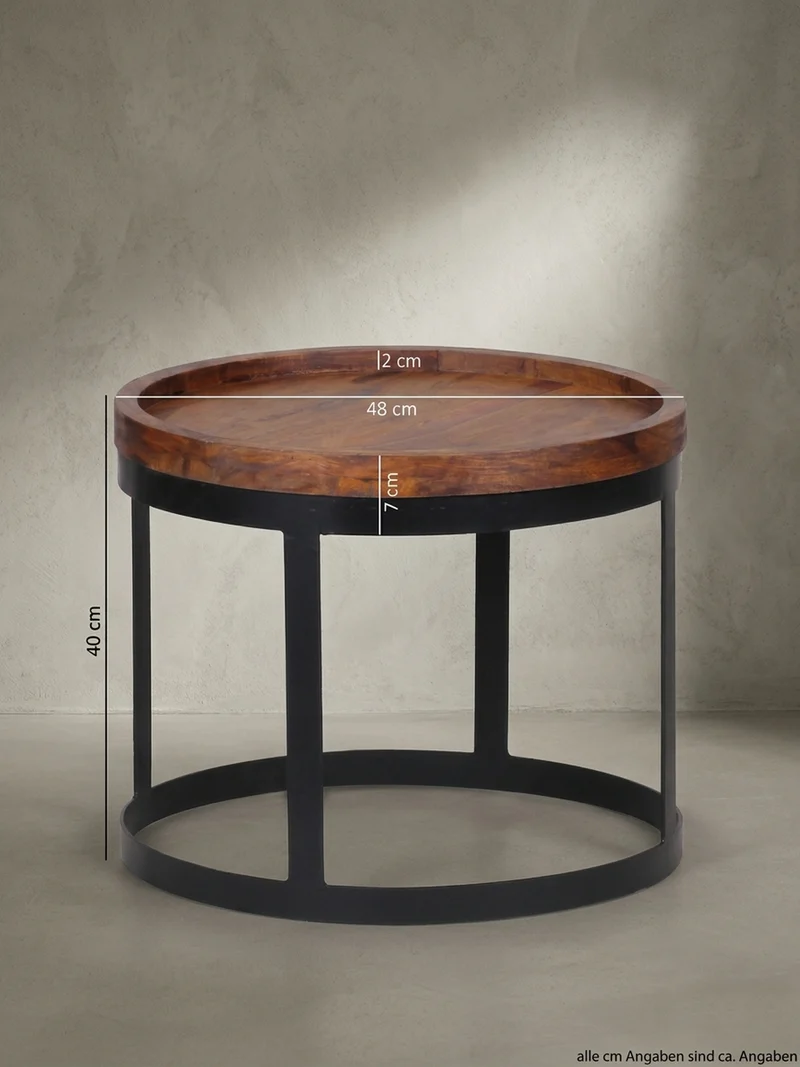 Beistelltisch 2er Set Massivholz Metallgestell Rund Natur