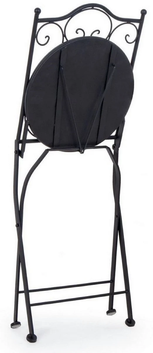 Casa Padrino Jugendstil Gartenstuhl 4er Set Schwarz / Blau / Weiß 39 x 47 x H. 92 cm - Klappbare Stühle mit Keramik Platten - Nostalgische Garten & Gastronomie Möbel