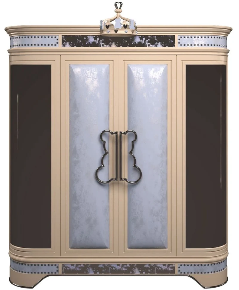 Casa Padrino Luxus Designer Kinderzimmer Kleiderschrank Blau / Beige / Schwarz / Silber / Gold 200 x 60 x H. 250 cm - Kinderzimmer Möbel - Hotel Möbel - Luxus Qualität - Made in Italy