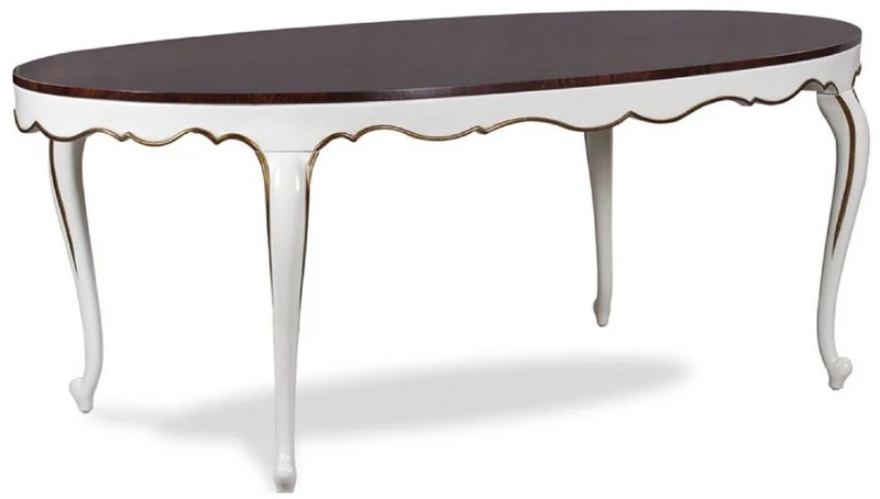 Casa Padrino Luxus Barock Esstisch Dunkelbraun / Weiß / Gold 207 x 114 x H. 78 cm - Ovaler Mahagoni Küchentisch - Barock Esszimmer Möbel - Luxus Qualität