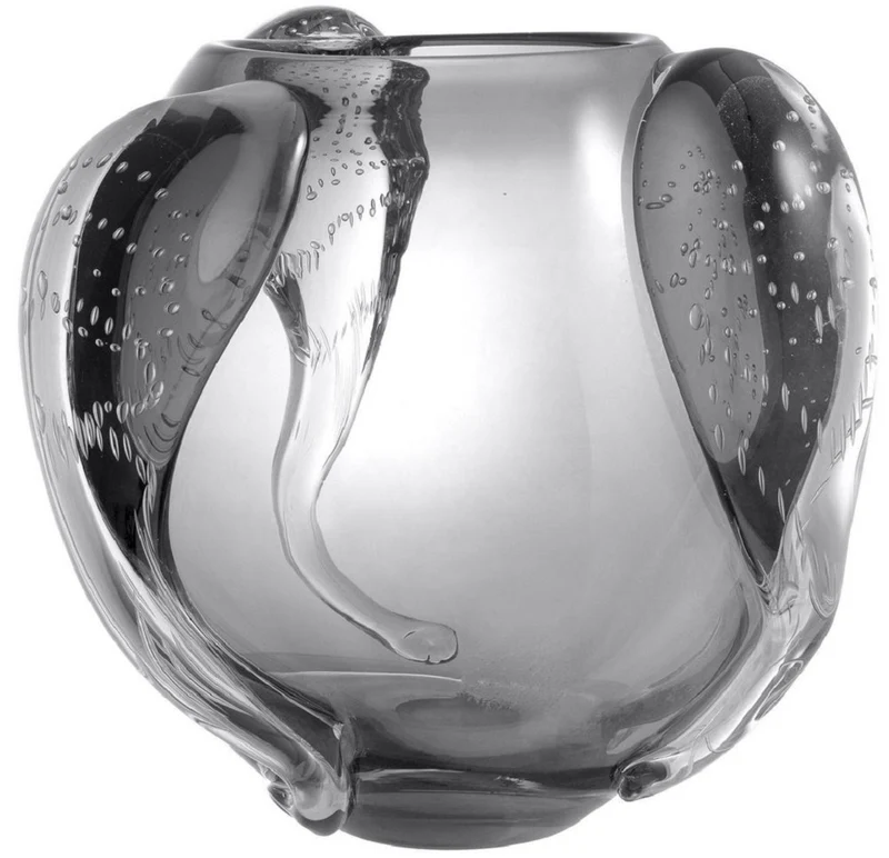 Casa Padrino Luxus Deko Glas Vase Grau Ø 32 x H. 28 cm - Elegante mundgeblasene Blumenvase - Luxus Deko Accessoires