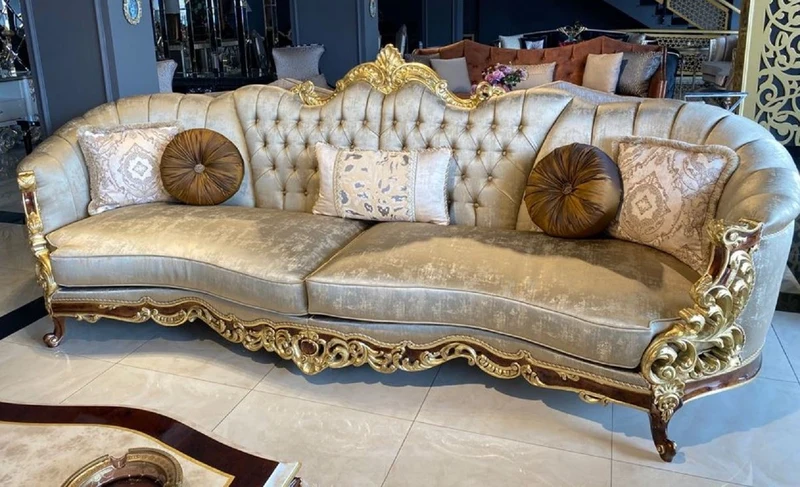Casa Padrino Luxus Barock Sofa Silber / Braun / Gold - Prunkvolles Barockstil Wohnzimmer Sofa - Barock Wohnzimmer Möbel