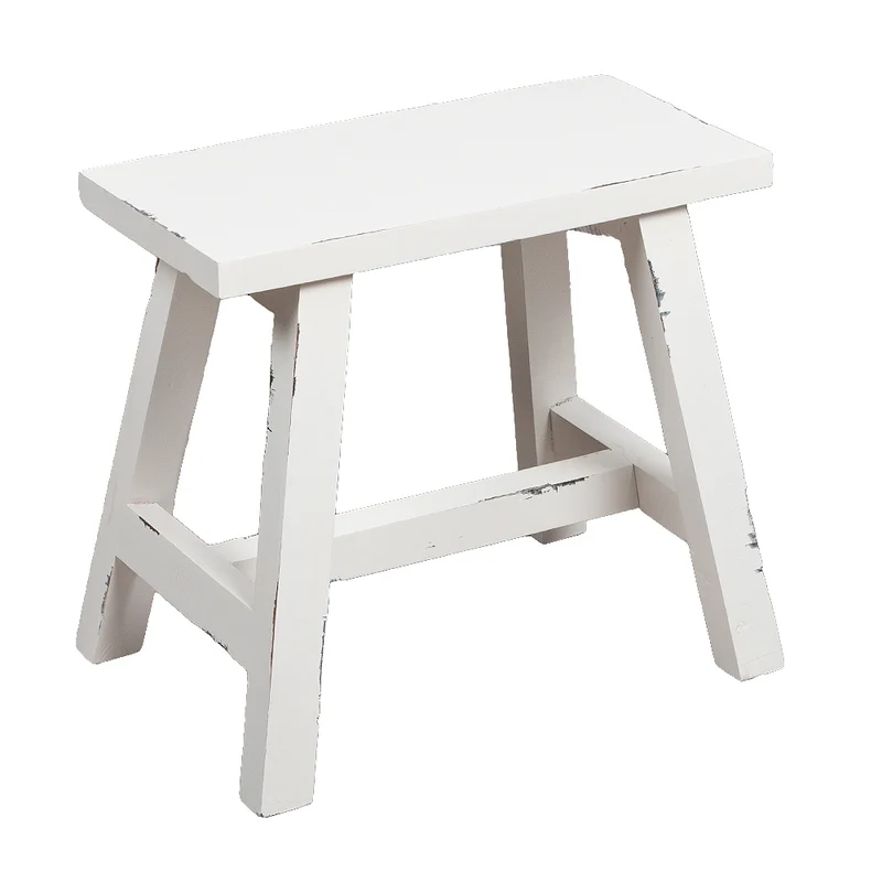 Massivholz Hocker RANCH 50cm Antik-Weiß Beistelltisch Sitzhocker