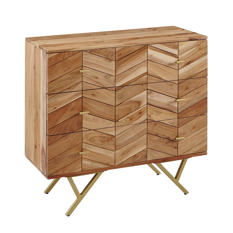 Sideboard 90x86,5x40cm Akazie Massivholz Metall 3 Schubladen