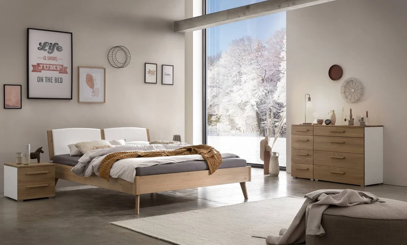 Hasena Nachttisch Twia Selezione Weiß mit Eiche bright, 2 Schubladen