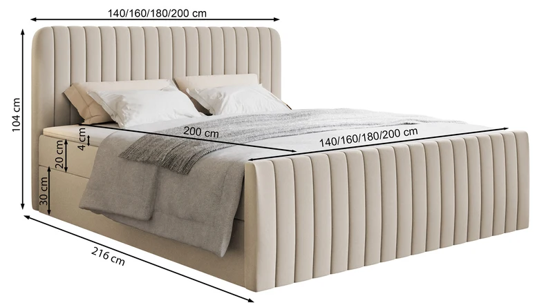 Kontinentales Bett 200x200 cm Saliano mit Stauraum und Topper, olivgrüner Samt