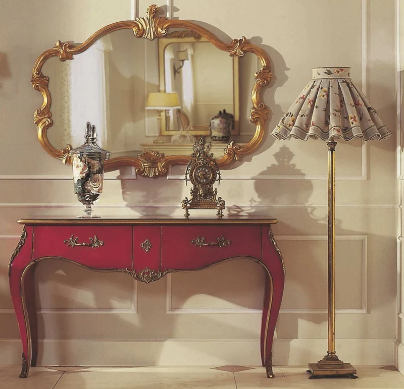 Casa Padrino Luxus Barock Konsole Bordeauxrot / Antik Gold - Handgefertigter Konsolentisch mit 2 Schubladen - Luxus Wohnzimmer Möbel im Barockstil - Barock Möbel - Luxus Qualität - Made in Italy