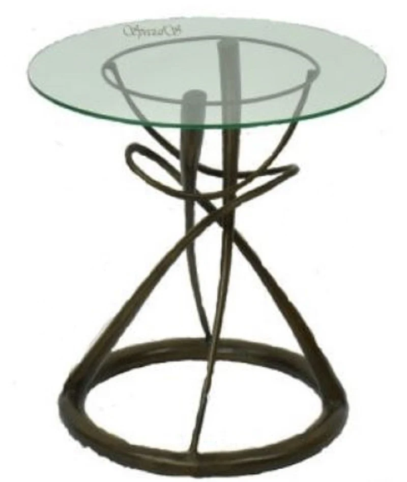 Casa Padrino Designer Esstisch Bronze Ø 71 x H. 70 cm - Runder Esszimmertisch mit Glasplatte - Luxus Qualität