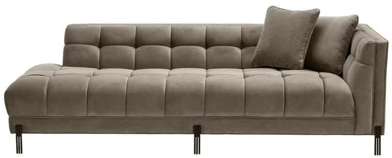 Casa Padrino Luxus Lounge Sofa Greige / Schwarz 223 x 95 x H. 68 cm - Rechtsseitiges Wohnzimmer Sofa mit edlem Samtsoff und 2 Kissen