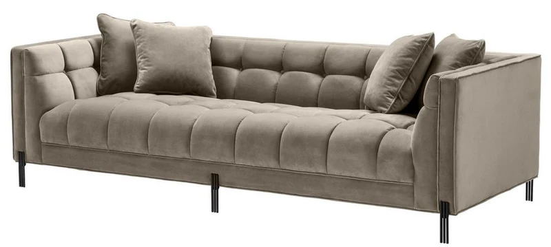 Casa Padrino Luxus Samt Sofa mit 4 Kissen Greige / Schwarz 231 x 95 x H. 68 cm - Wohnzimmer Sofa - Luxus Qualität