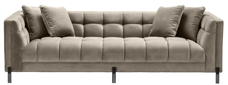 Casa Padrino Luxus Samt Sofa mit 4 Kissen Greige / Schwarz 231 x 95 x H. 68 cm - Wohnzimmer Sofa - Luxus Qualität
