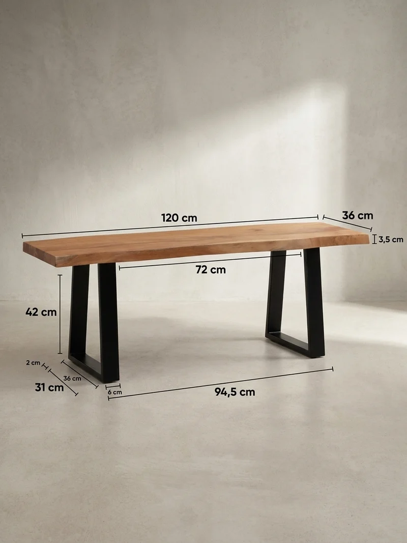 Garderobenbank Massivholz Metall Baumkante
