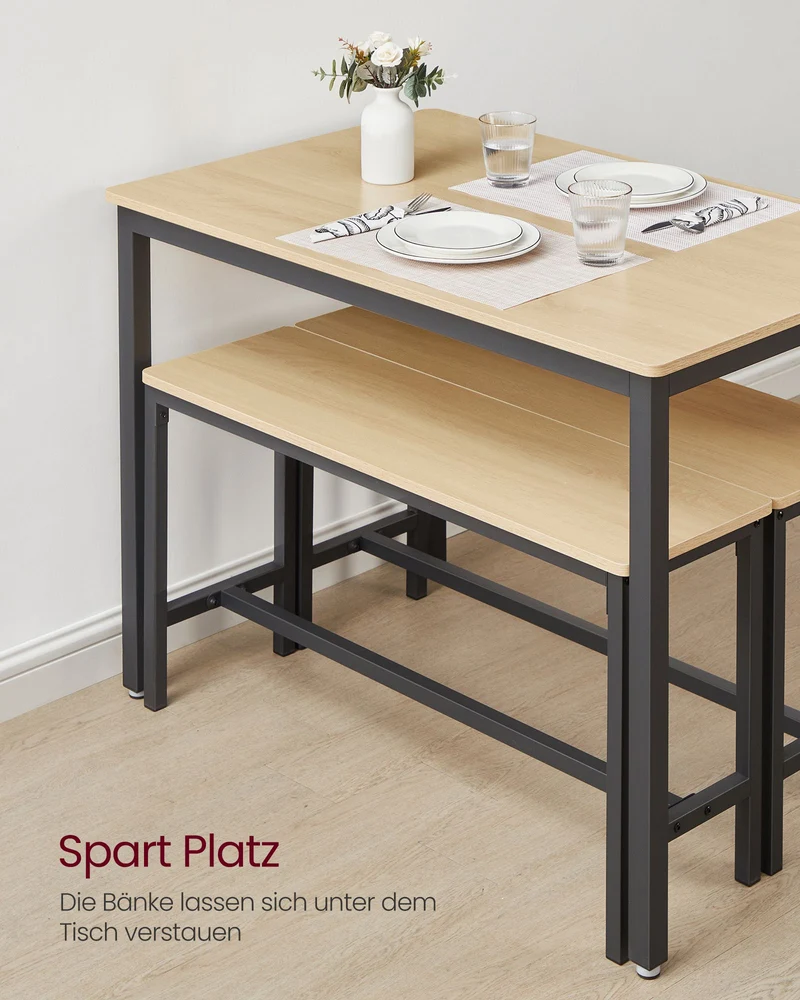Esstisch-Set – Esstisch mit 2 Bänken – Küchenset mit 2 Esszimmerstühlen